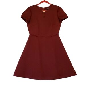 Tahari Burgundy‎ Textured Lined Zipup Fit and Flare Dress Women Dressy Size 8